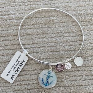 Alex and Ani Silver Bangle with Blue Anchor Charm